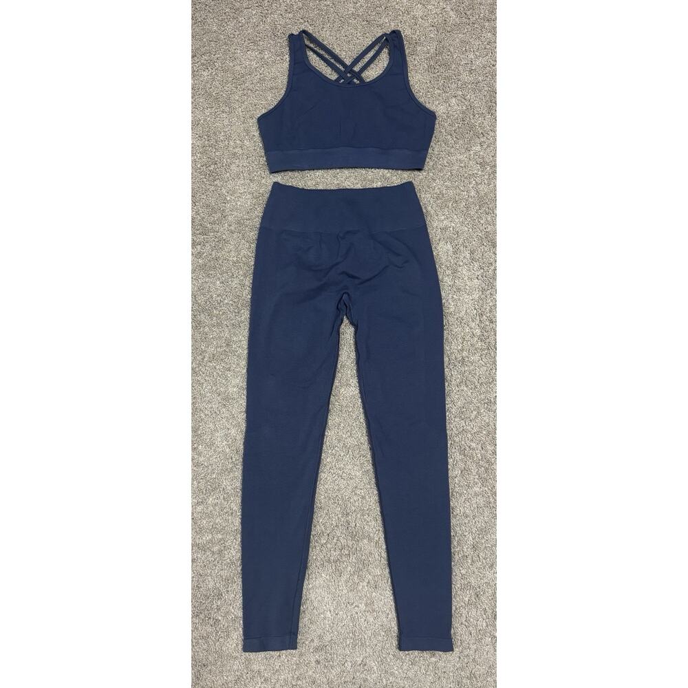 ALPHALETE Scrunch Butt Leggings Sports Bra Set Navy Blue Women’s Activewear Sz M - Picture 2 of 8